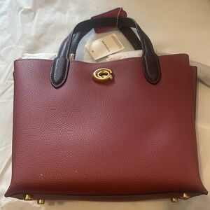 Coach Maroon and Black Leather Tote